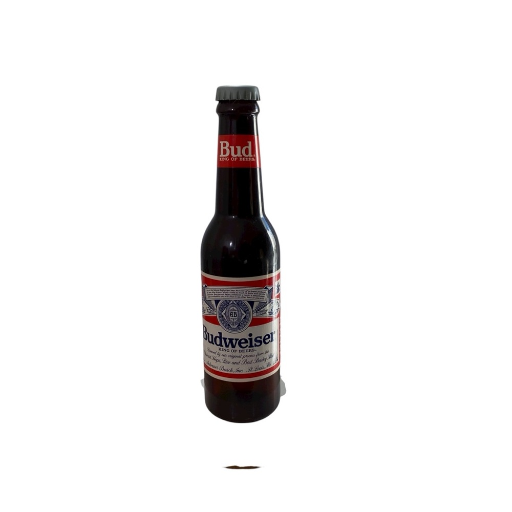 Vintage Budweiser Beer Bottle Coin Bank Plastic 23” Tall Removable Cap Man Cave